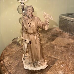 Italian Vintage Saint Francis of Assisi Castagna   Sculpture 1989